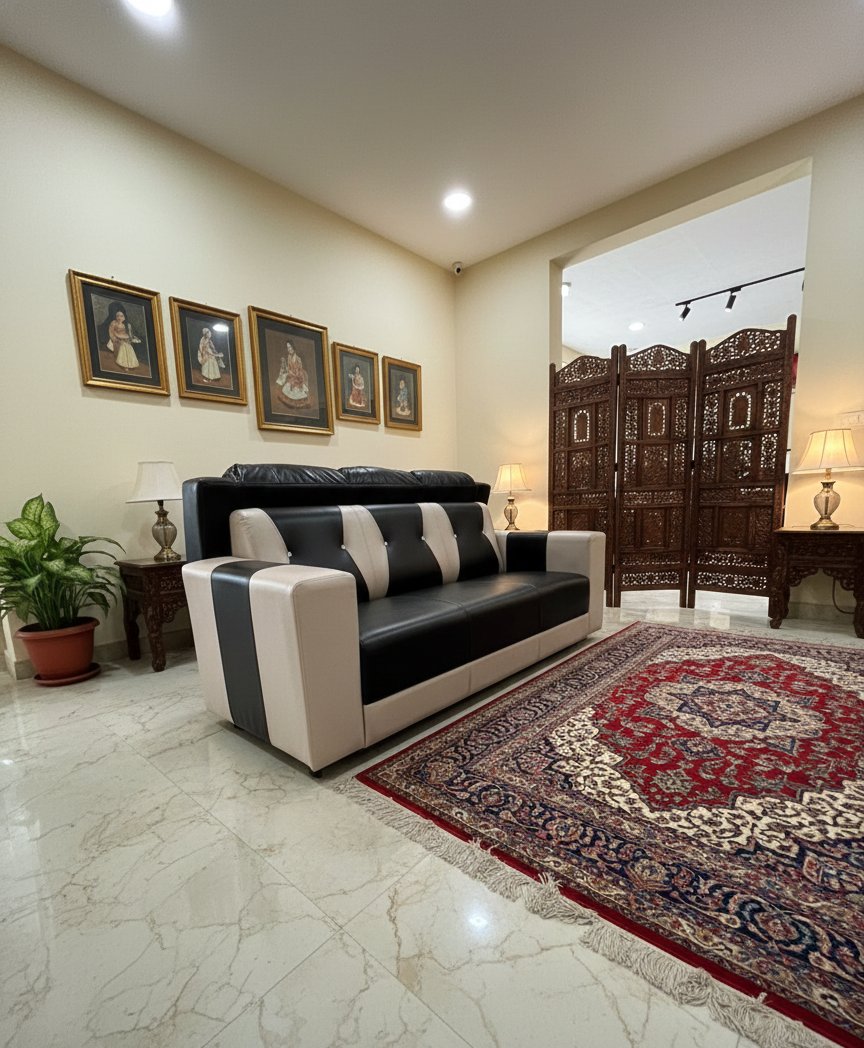 Modern Two-Tone Leatherette 3-Seater Sofa (Black & Beige) - Image 3